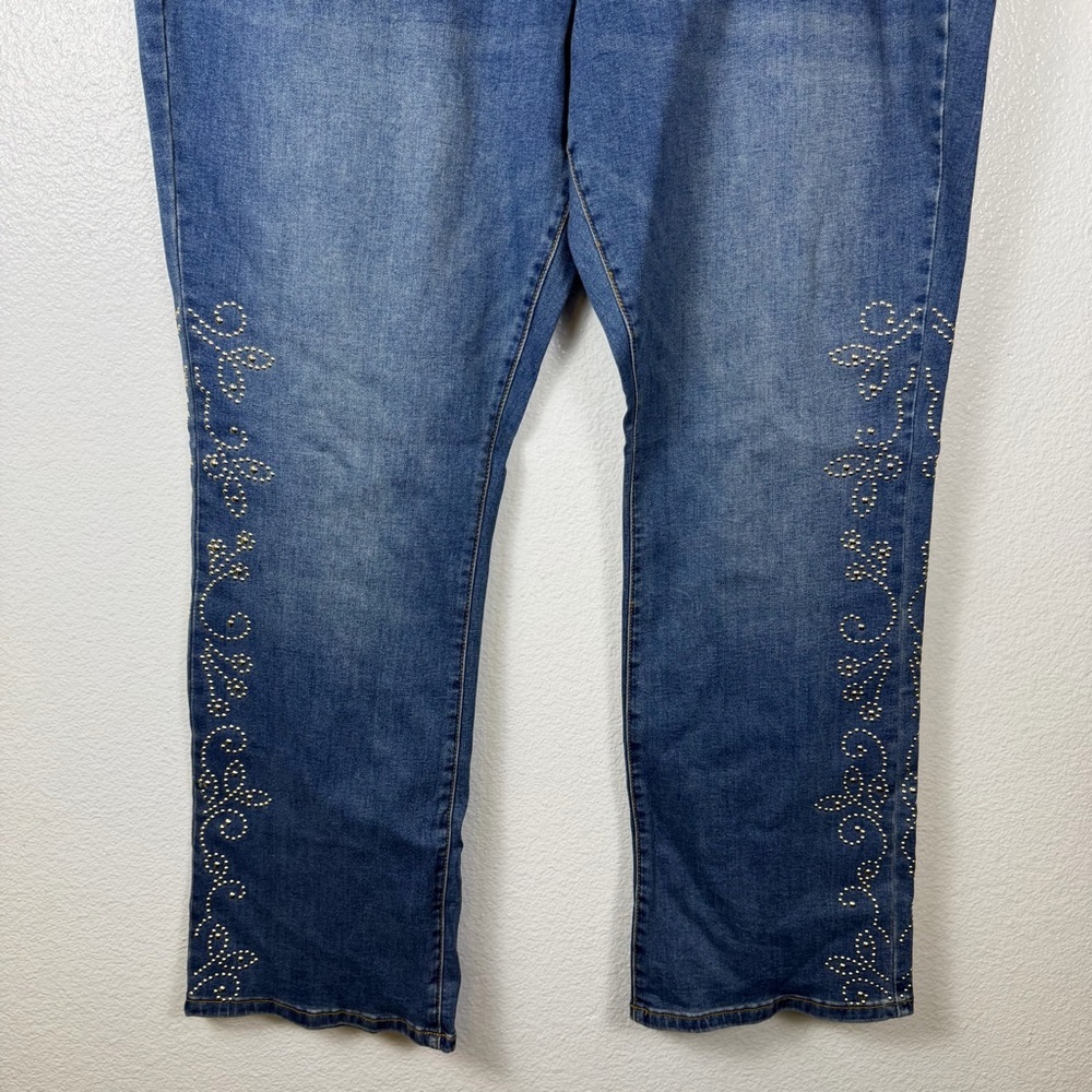 Diane Gilman Signature Studded Blue Denim Straight Jeans Women Size 24W - Picture 3 of 10